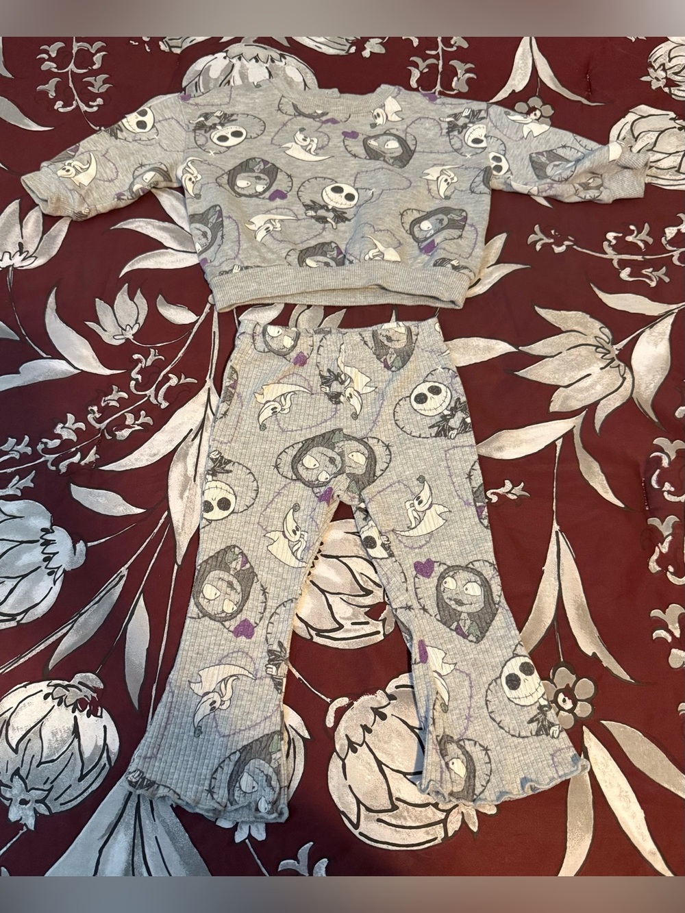 Kids Gray Printed Set with Purple Accents